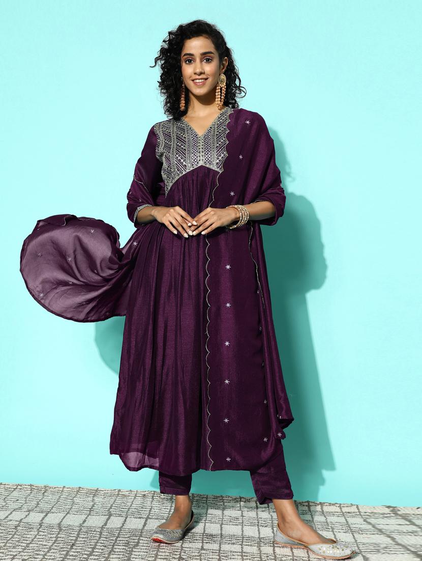 women purple kurta pant set with dupatta - 20390167 -  Zoom Image - 0