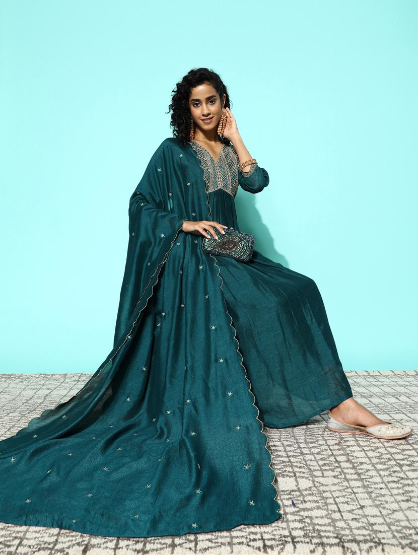 women teal kurta pant set with dupatta - 20390168 - Standard Image - 3