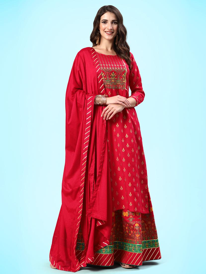 foil print kurta skirt dupatta set - 20390170 - Standard Image - 3