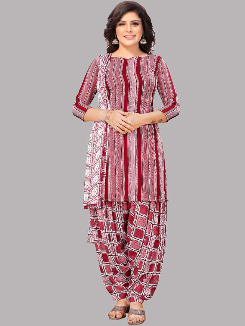 women maroon unstitched patiyala suits