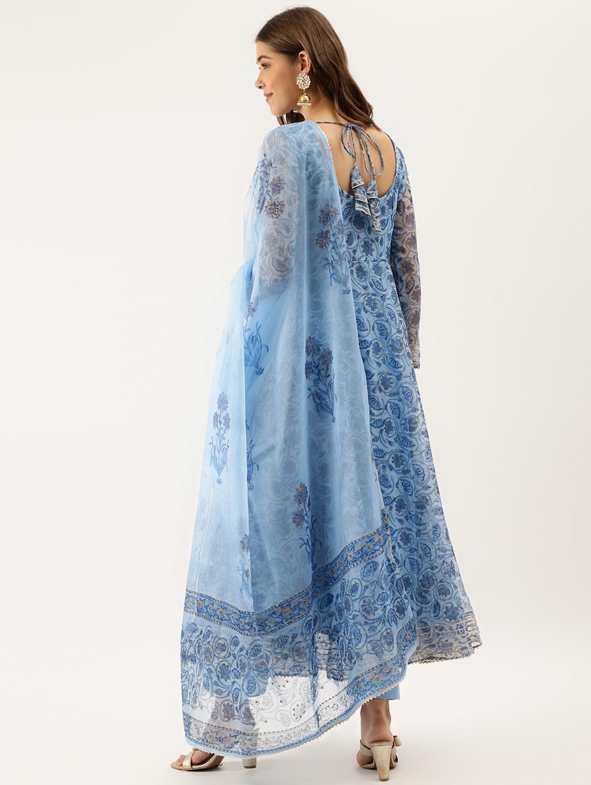 women light blue long sleeve kurta pant with dupatta set - 20390416 - Standard Image - 3