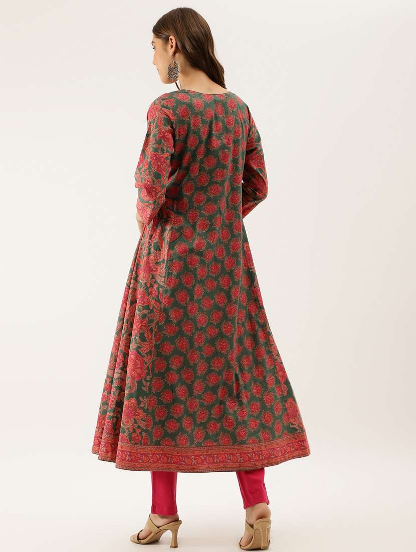 women green floral notch neck anarkali kurta - 20390475 - Standard Image - 3
