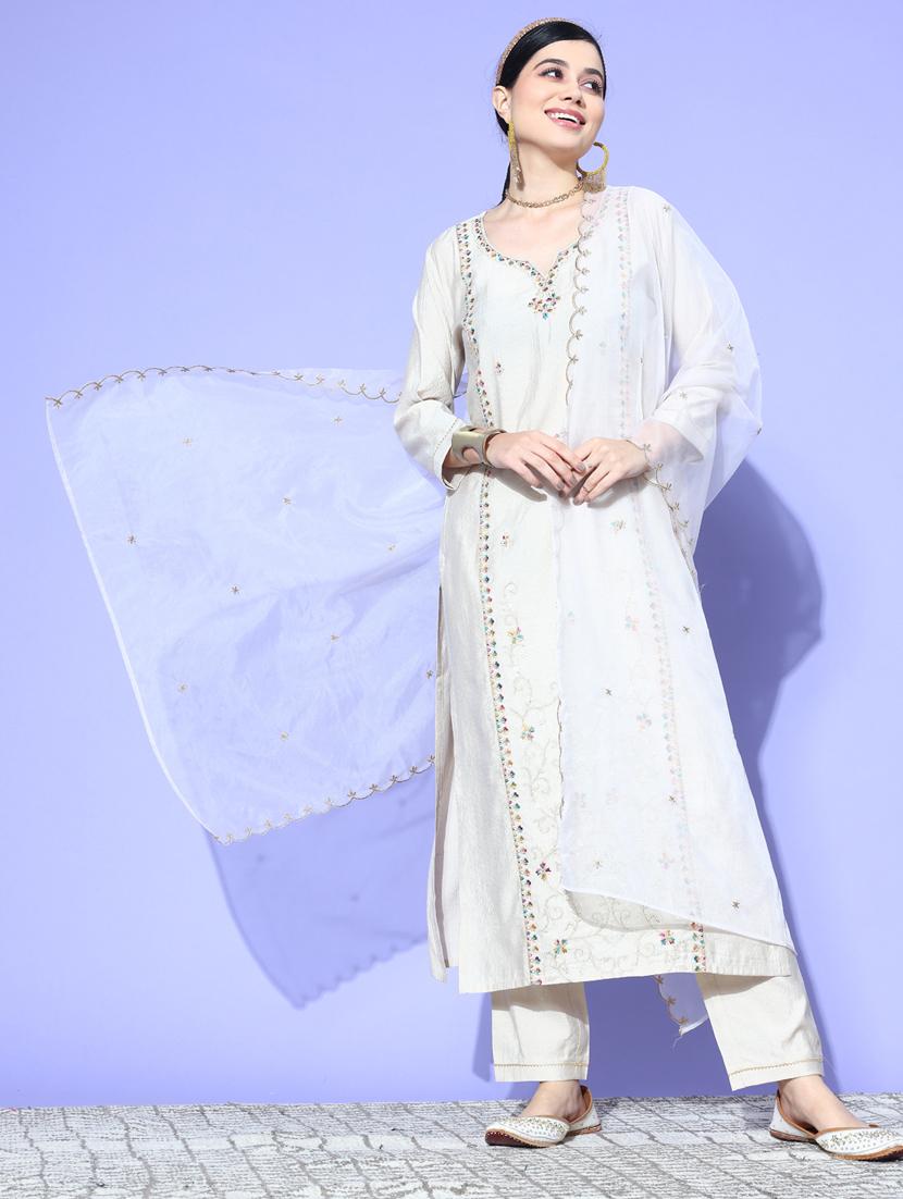 women off-white kurta pant set with dupatta - 20390520 -  Zoom Image - 0