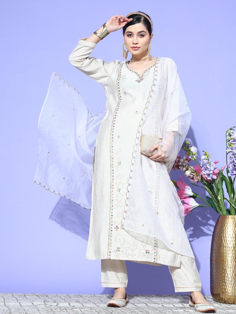 women off-white kurta pant set with dupatta - 20390520 - Standard Image - 3