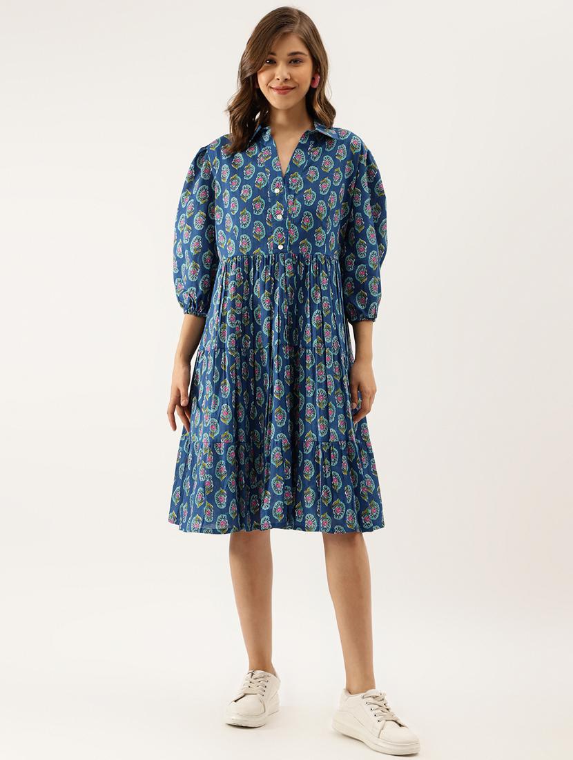 blue printed a-line dress - 20390533 - Zoom Image - 0