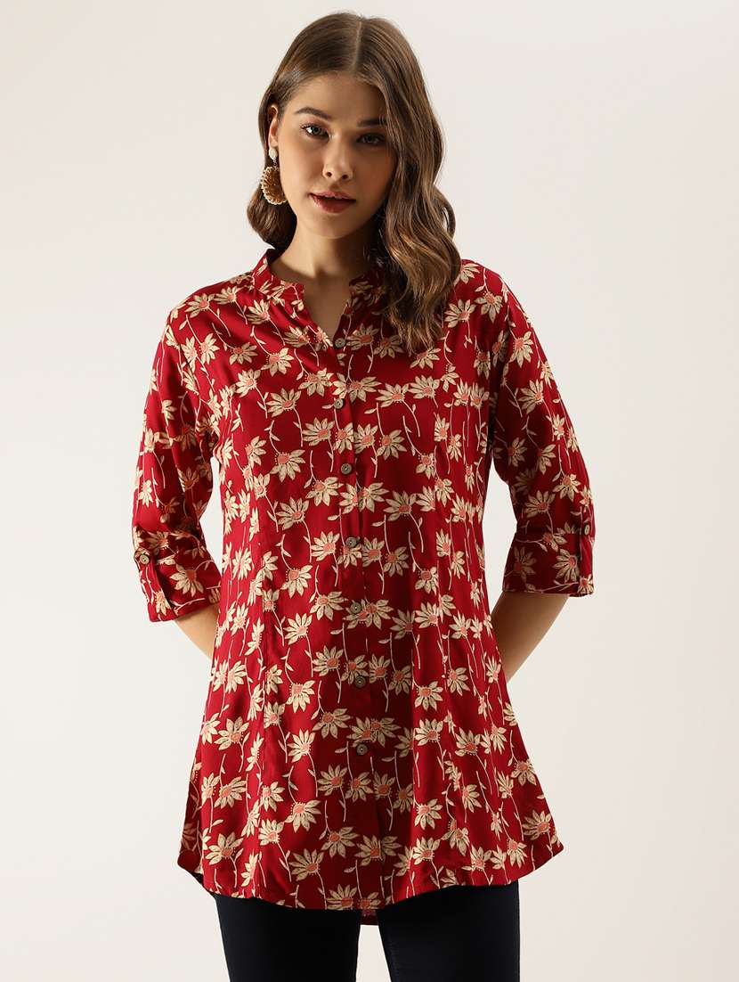 maroon floral printed regular top