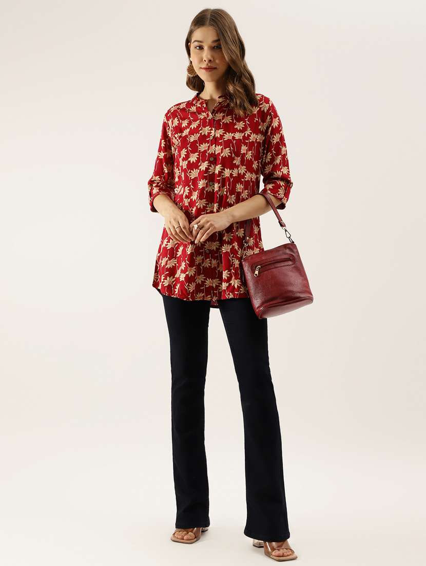 maroon floral printed regular top - 20390544 - Standard Image - 3