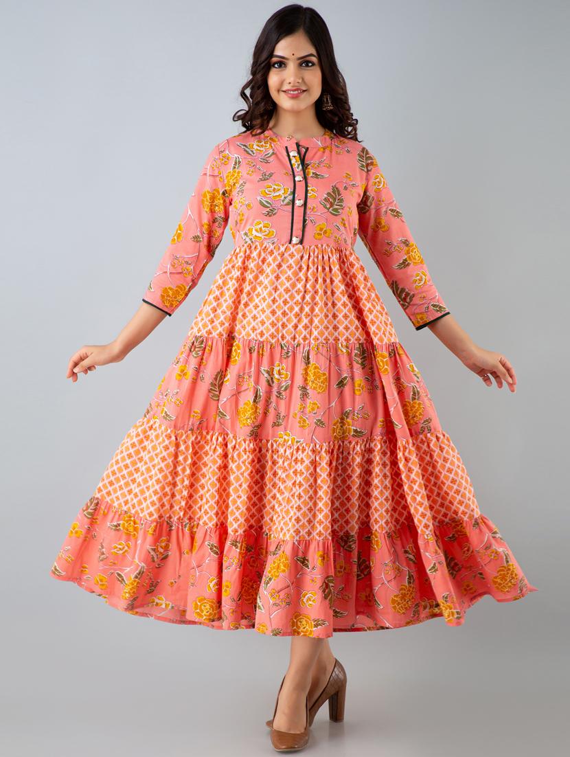 peach floral ethnic dress - 20390652 - Zoom Image - 0