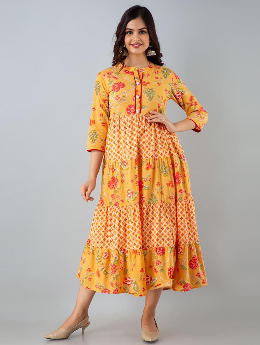 yellow floral ethnic dress - 20390654 - Zoom Image - 0