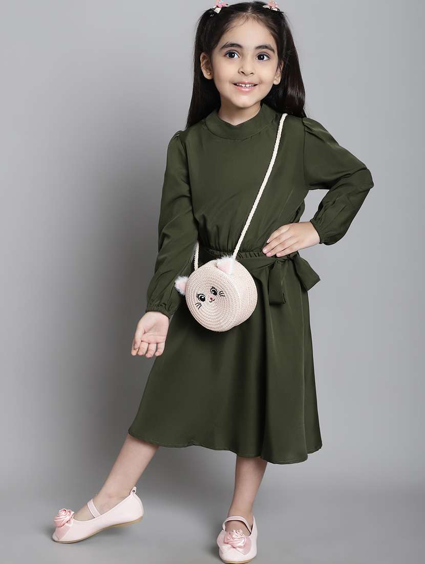 girls mock neck bishop sleeve frock