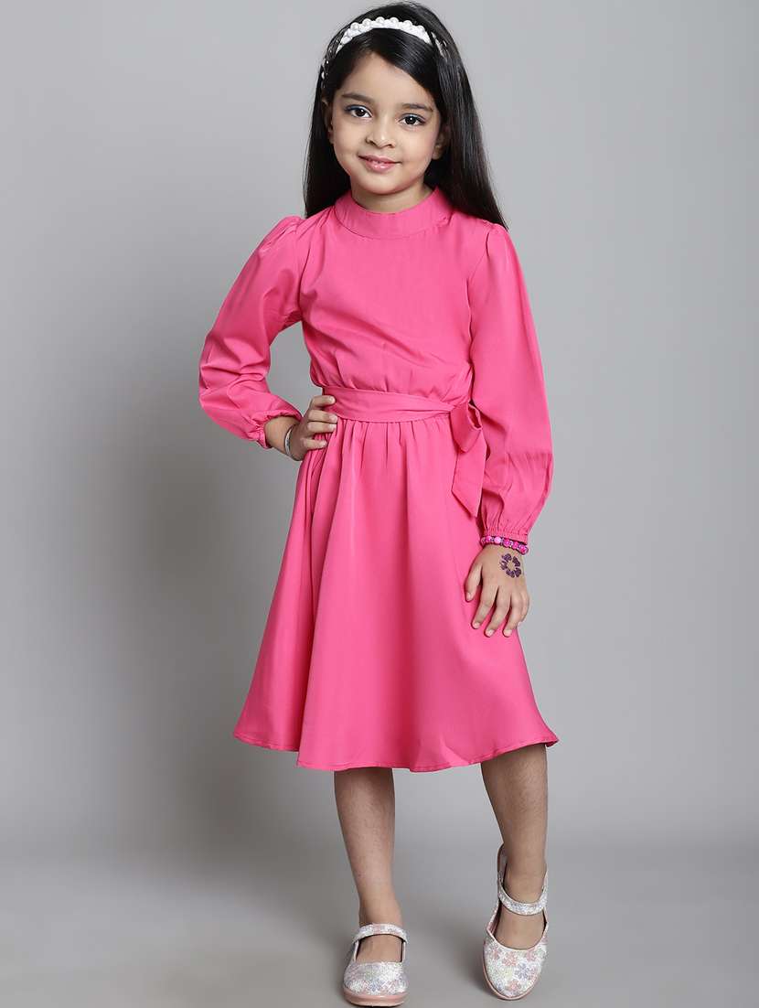 girls mock neck puff sleeve frock