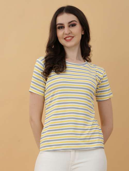 women multi color lycra blend regular t-shirt - 20393599 - Standard Image - 0