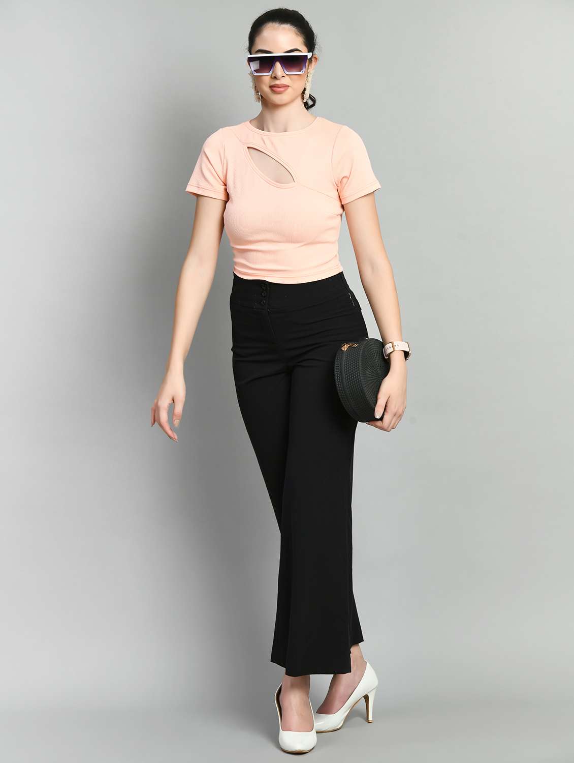 peach solid cut out crop top - 20394440 - Standard Image - 3