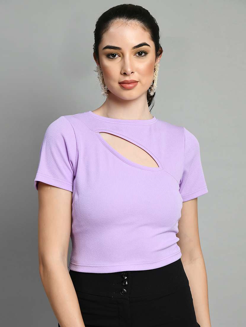 lavender solid cut out crop top - 20394522 - Zoom Image - 0