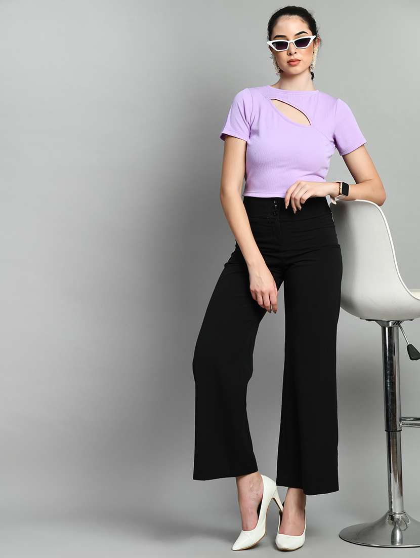 lavender solid cut out crop top - 20394522 - Standard Image - 3
