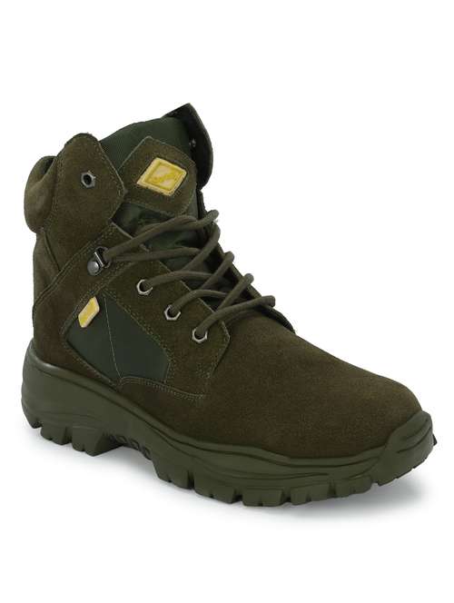 men solid olive green hiking boot - 20394692 - Standard Image - 0