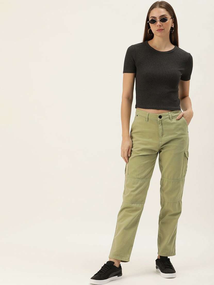 women solid cargo trouser - 20394928 -  Standard Image - 3