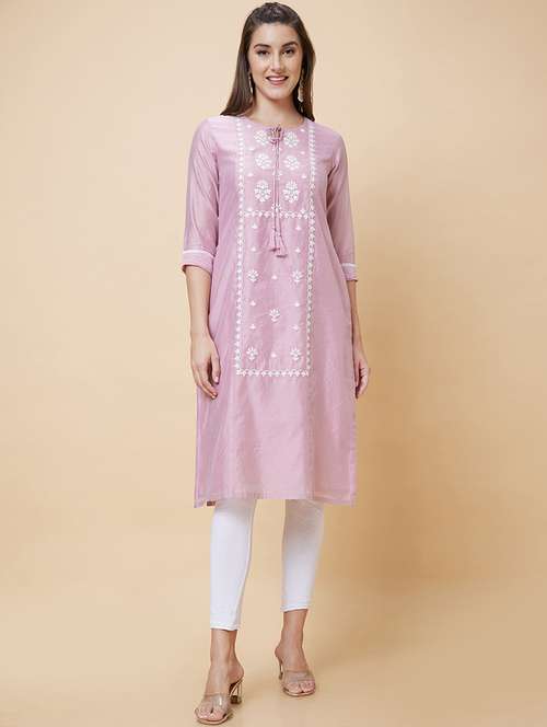 pink viscose straight kurta - 20394946 - Standard Image - 0