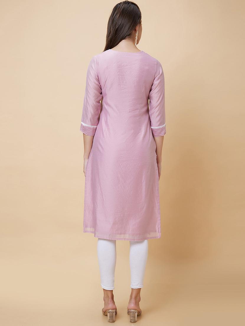 pink viscose straight kurta - 20394946 - Standard Image - 3