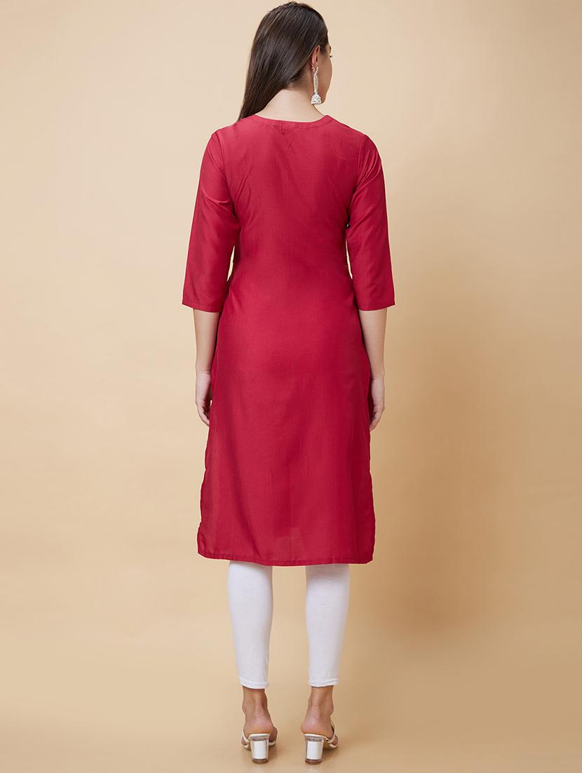 women maroon round neck straight kurta - 20394947 - Standard Image - 3