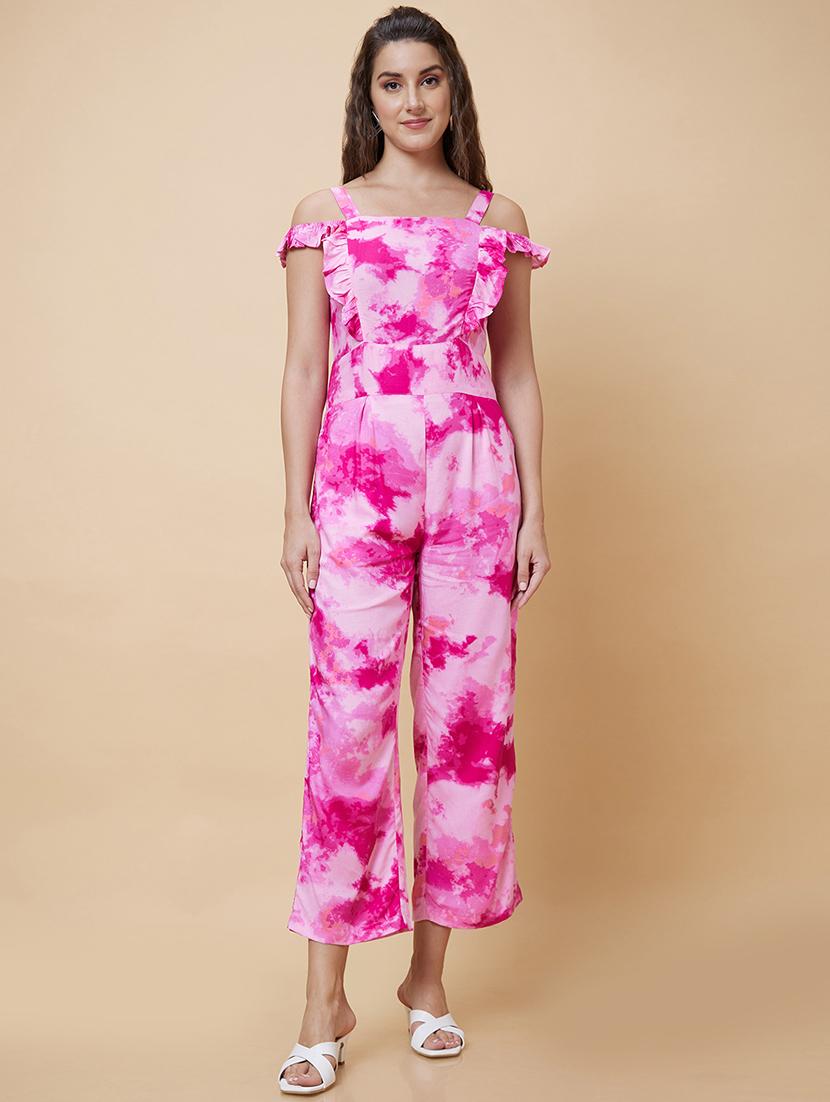 women pink square neck full leg jumpsuit - 20394966 -  Zoom Image - 0
