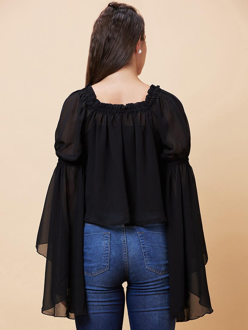 women solid bell sleeves top with slip - 20394974 - Standard Image - 3