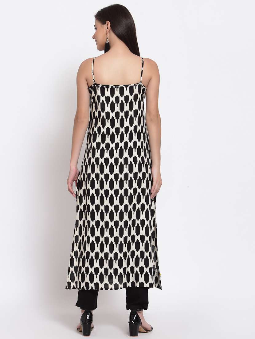 women white ikat print sleeveless a-line kurta - 20395040 - Standard Image - 3