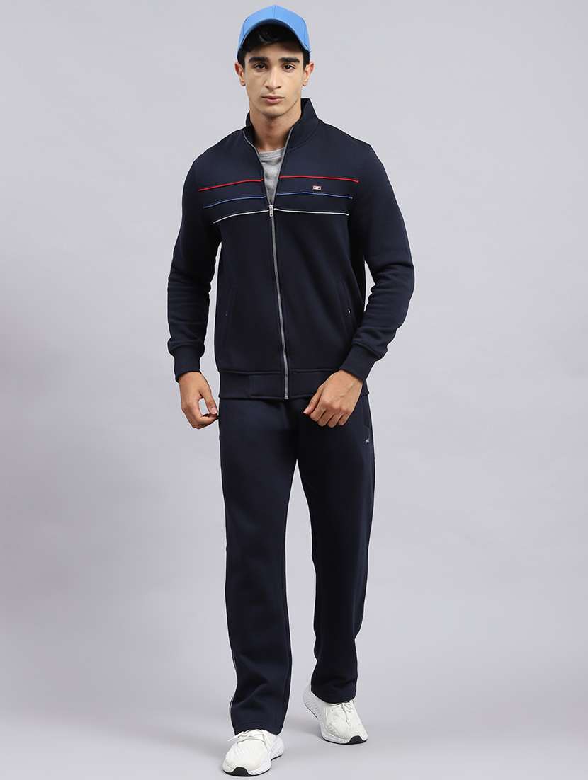 Buy online Men Navy Blue Cotton Track Pant Full Length Track Suit