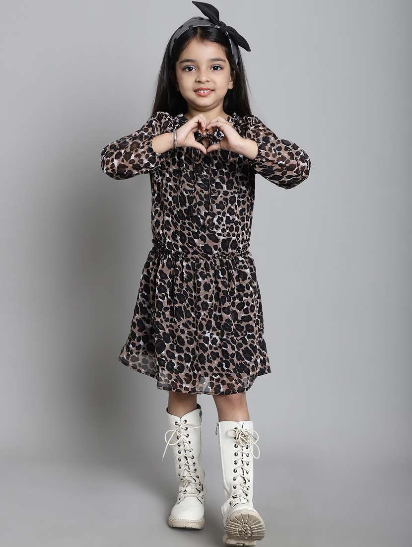 girls tie up neck puff sleeve frock