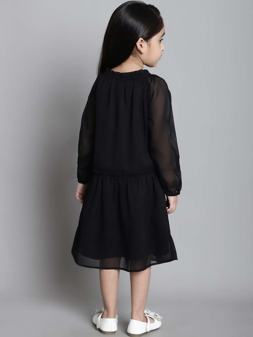 girls tie up neck long sleeves frock - 20395907 -  Standard Image - 3