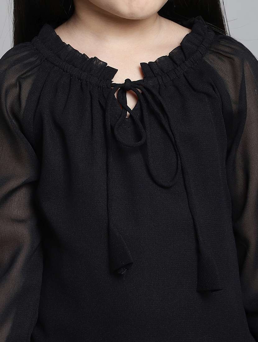 girls tie up neck long sleeves frock - 20395907 -  Standard Image - 5