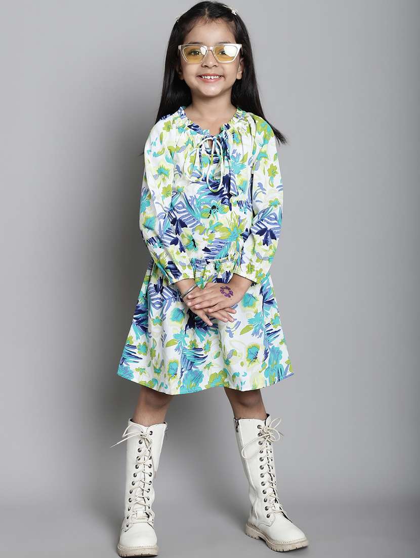 girls tie up neck long sleeves frock