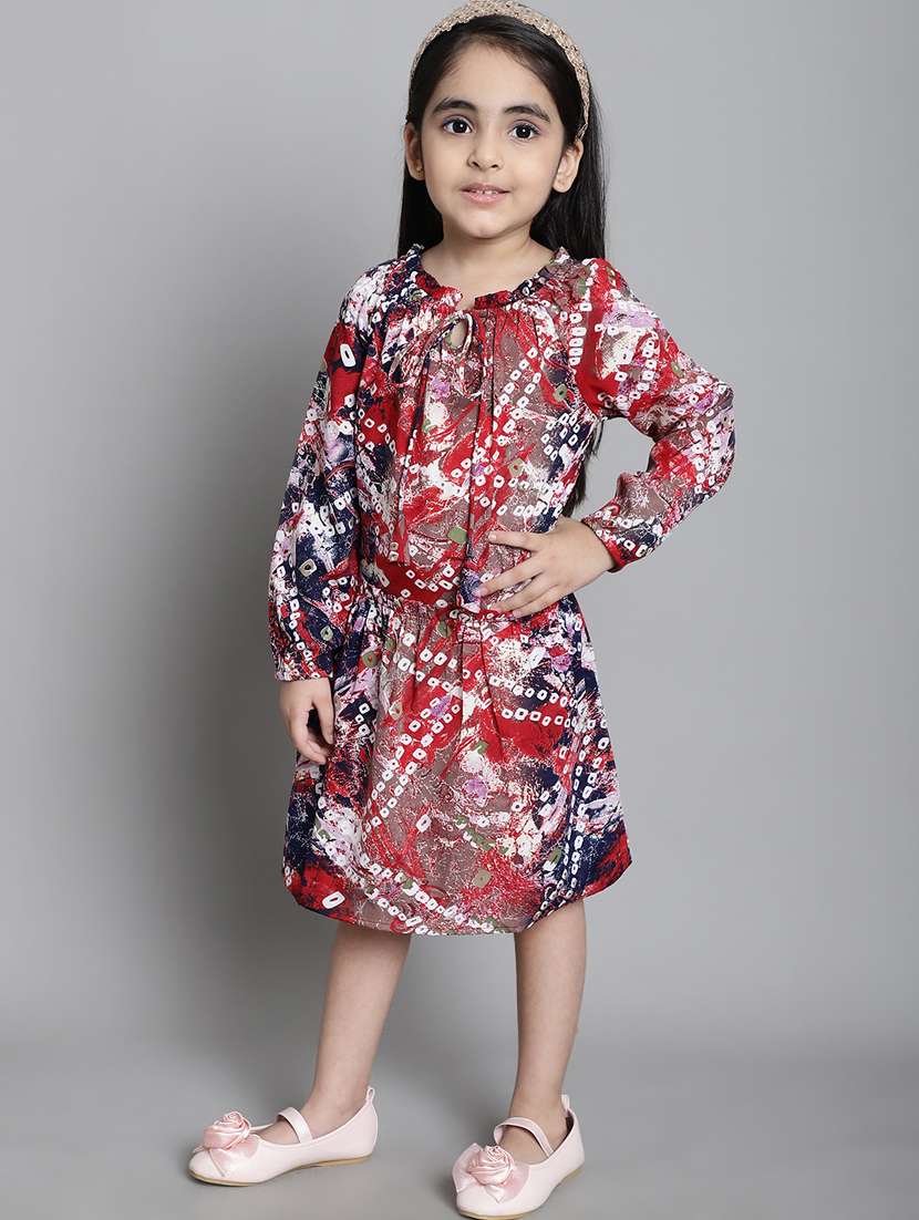 girls tie up neck long sleeves frock