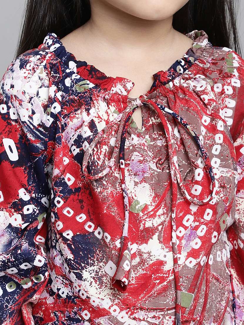 girls tie up neck long sleeves frock - 20395910 -  Standard Image - 5