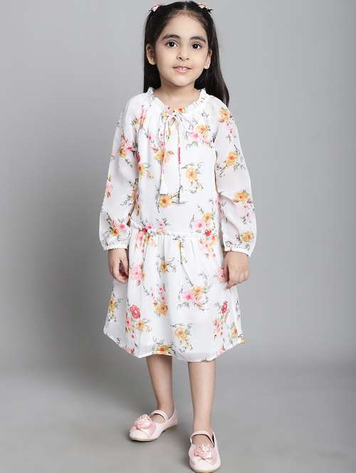 girls tie up neck long sleeves frock - 20395911 -  Standard Image - 0