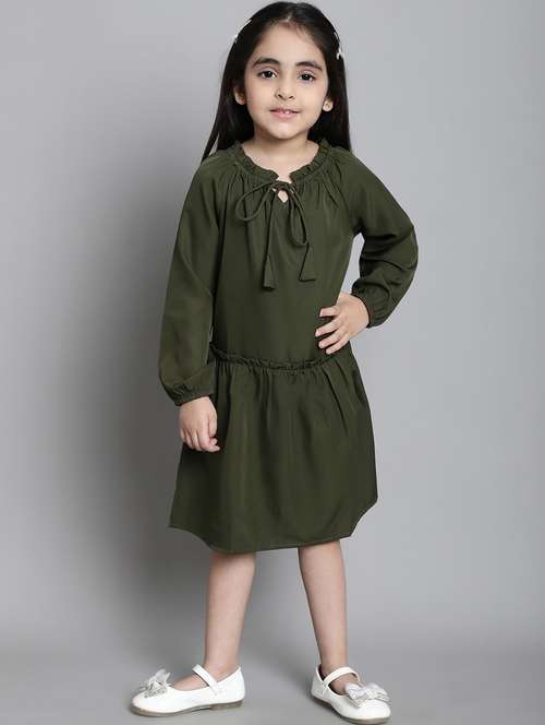 girls tie up neck puff sleeve frock - 20395912 -  Standard Image - 0