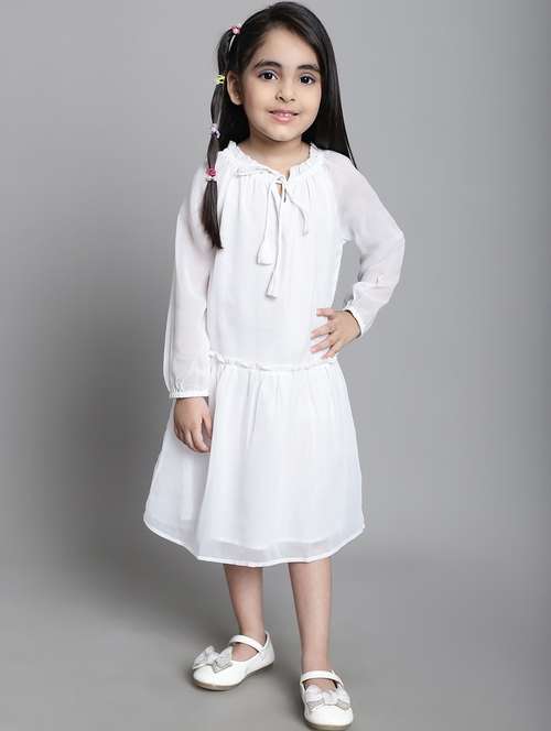 girls tie up neck long sleeves frock - 20395914 -  Standard Image - 0