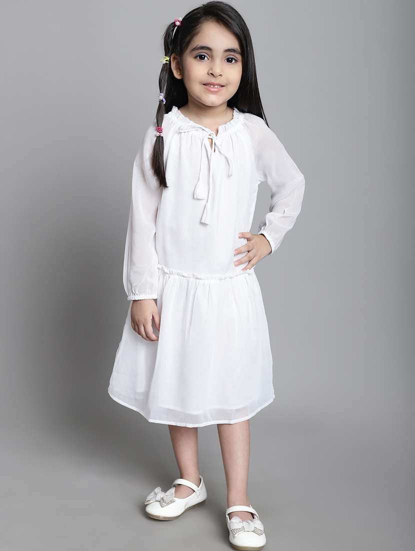 girls tie up neck long sleeves frock
