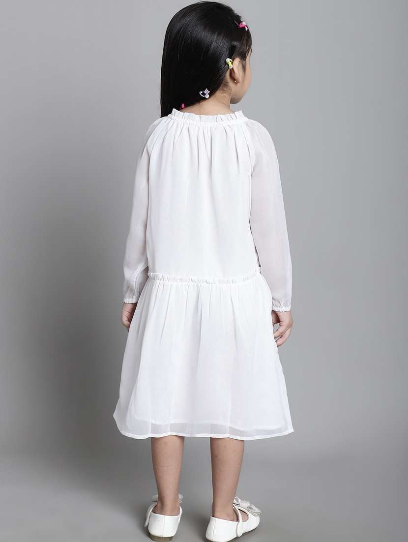 girls tie up neck long sleeves frock - 20395914 -  Standard Image - 3
