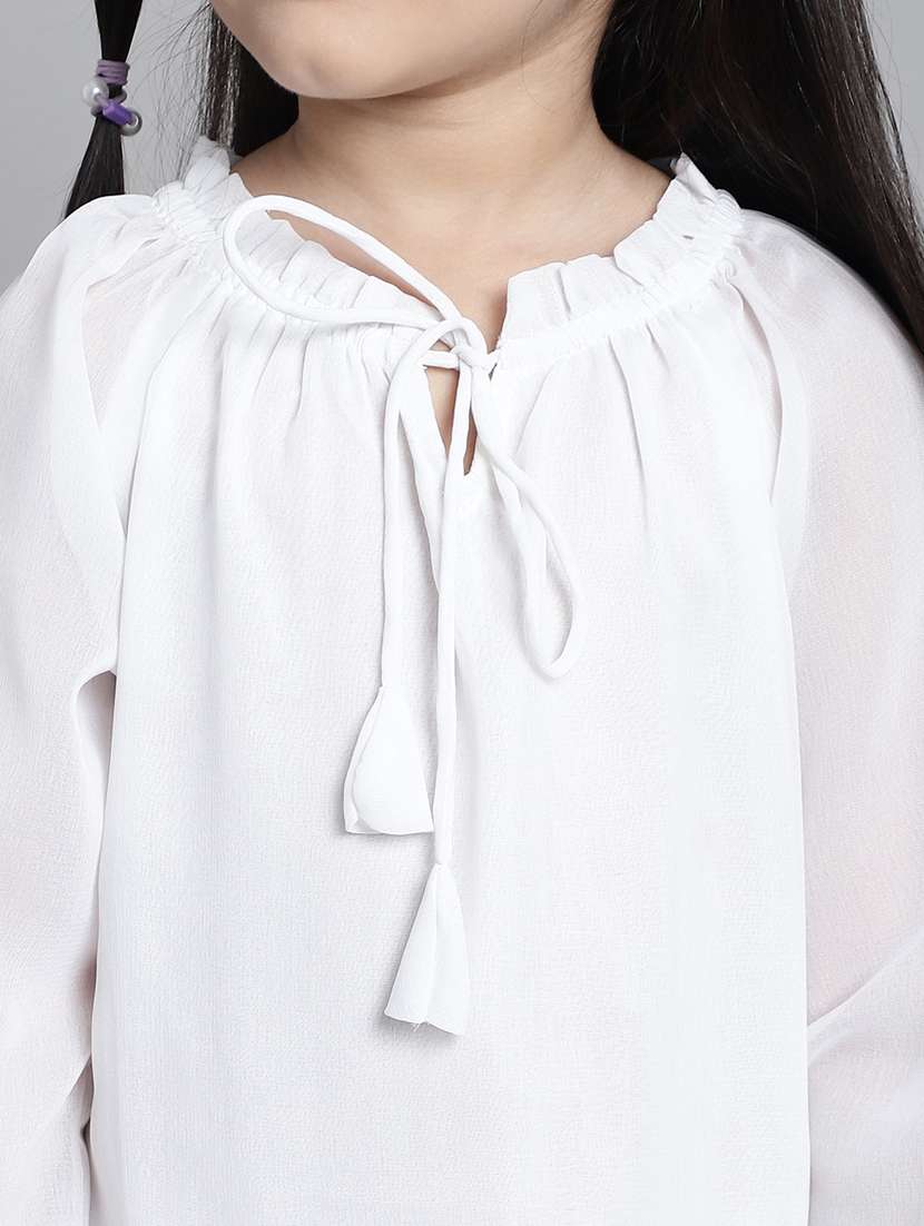 girls tie up neck long sleeves frock - 20395914 -  Standard Image - 5