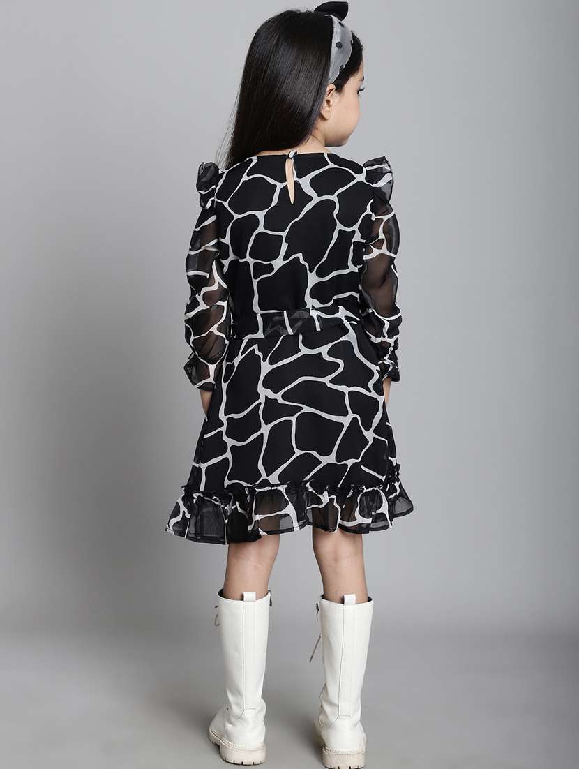 girls black round neck bell sleeve frock - 20396302 -  Standard Image - 3