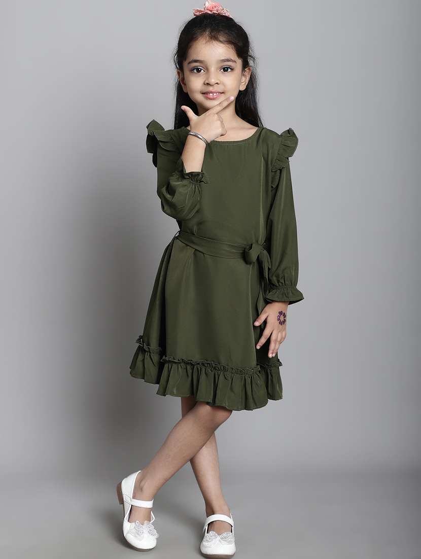 girls round neck three quarter sleeves frock