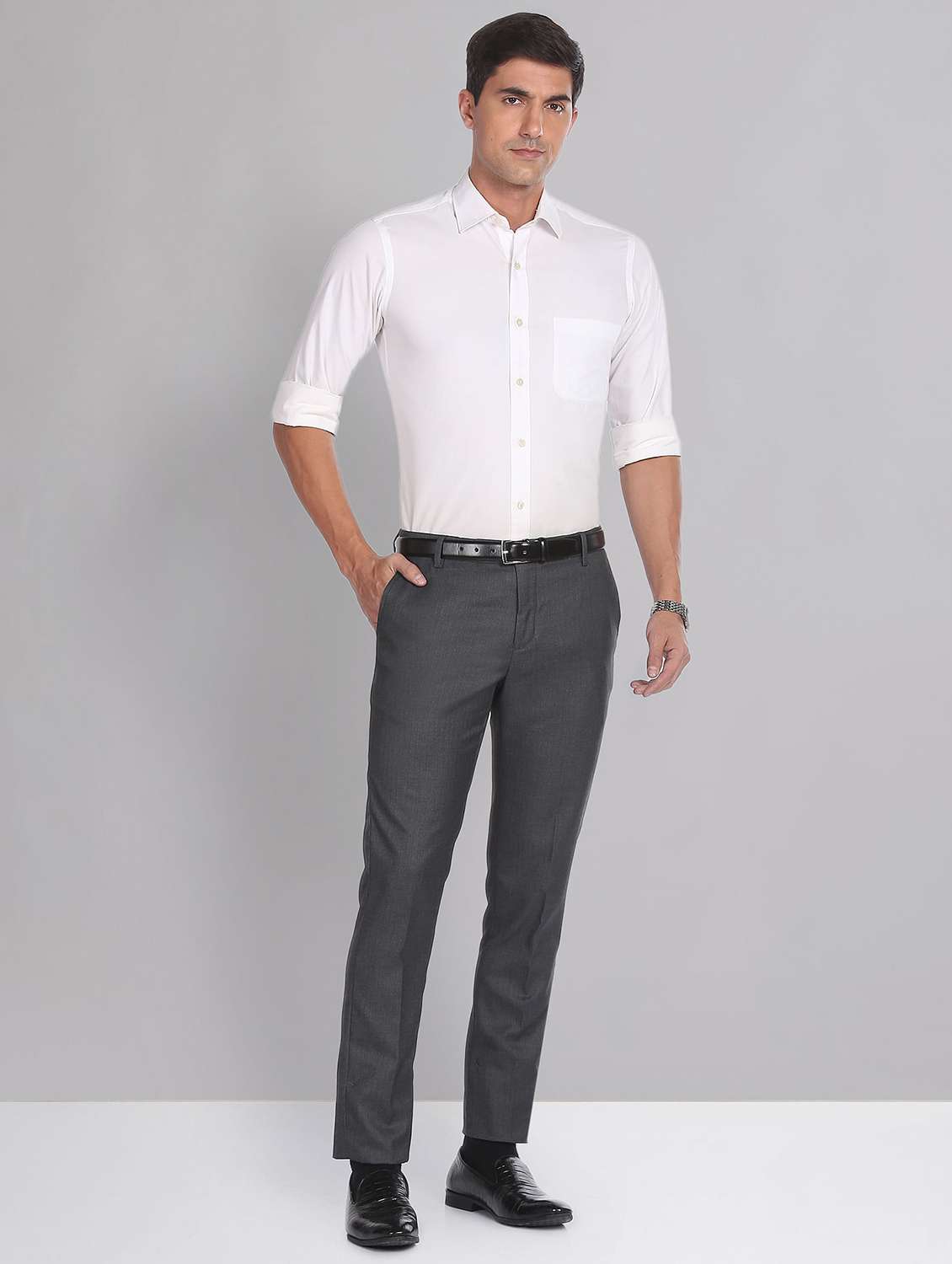 men mid rise solid flat front formal trouser - 20396432 -  Standard Image - 3