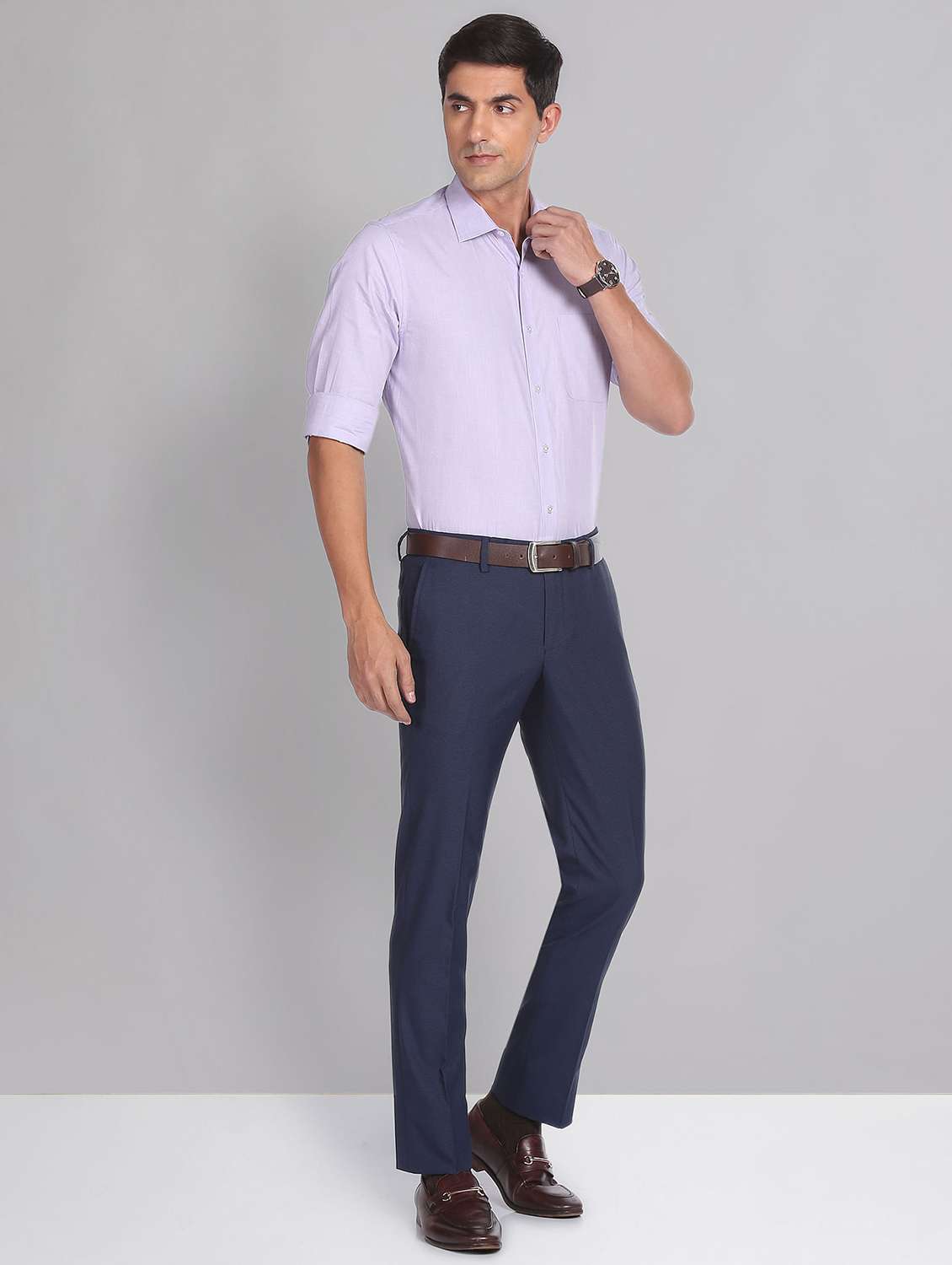 men mid rise striped flat front formal trouser - 20396438 -  Standard Image - 3