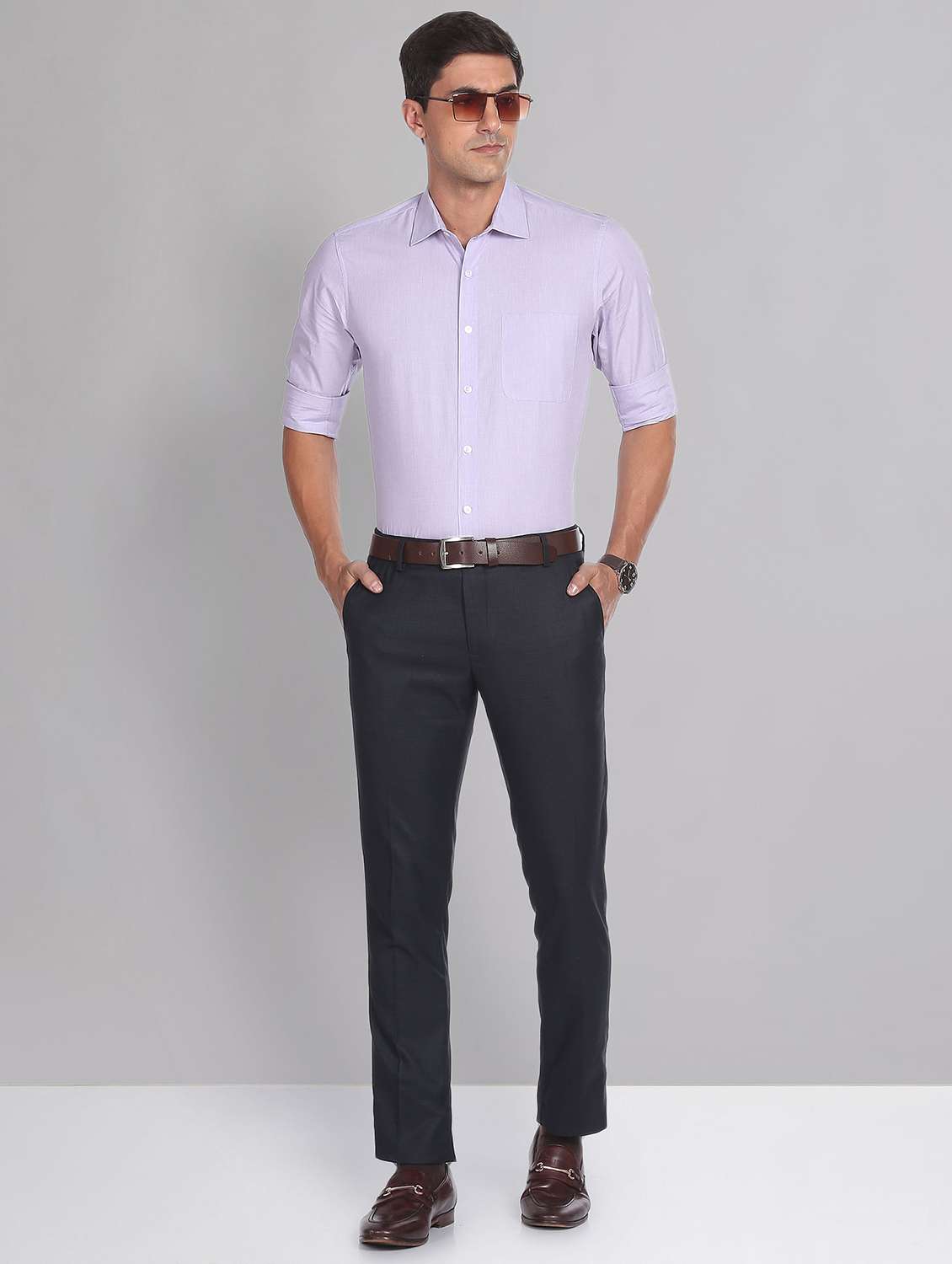 blue polyester flat front trousers formal - 20396442 -  Standard Image - 3