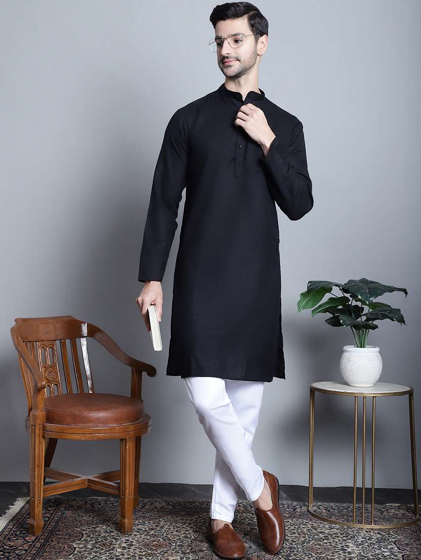 men solid cotton long kurta - 20396577 -  Standard Image - 3