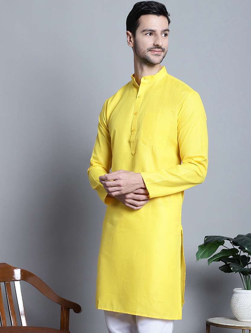 men solid cotton long kurta