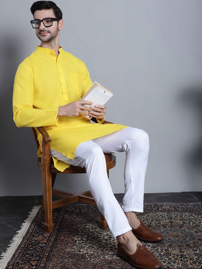 men solid cotton long kurta - 20396578 -  Standard Image - 3