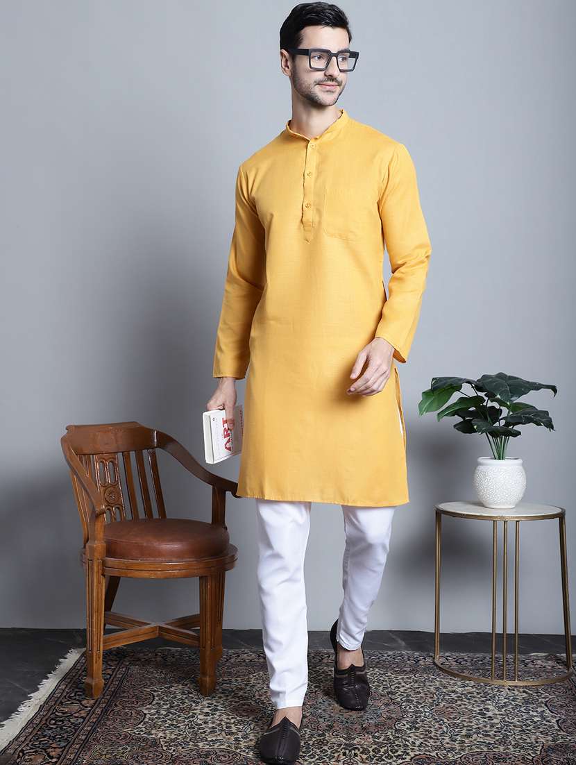 men solid cotton long kurta - 20396580 -  Standard Image - 3