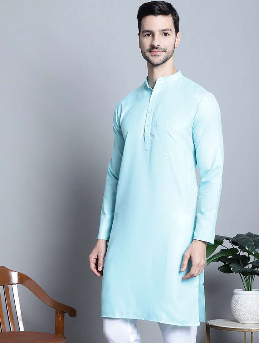 men solid cotton long kurta